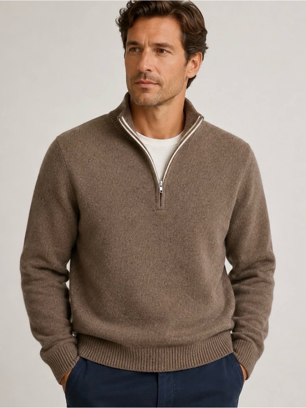 Johnnie-O Mens XL Brown Cashmere Quarter Zip Pullover Sweater Golf